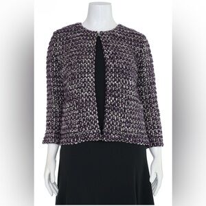 St. John Couture Purple & White Bouclé Tweed Knit Open Front Jacket Size 4‎
